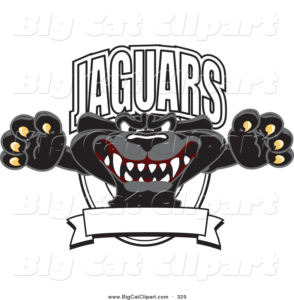 Big Cat Cartoon Vector Clipart of a Scary Black Jaguar Mascot Character
