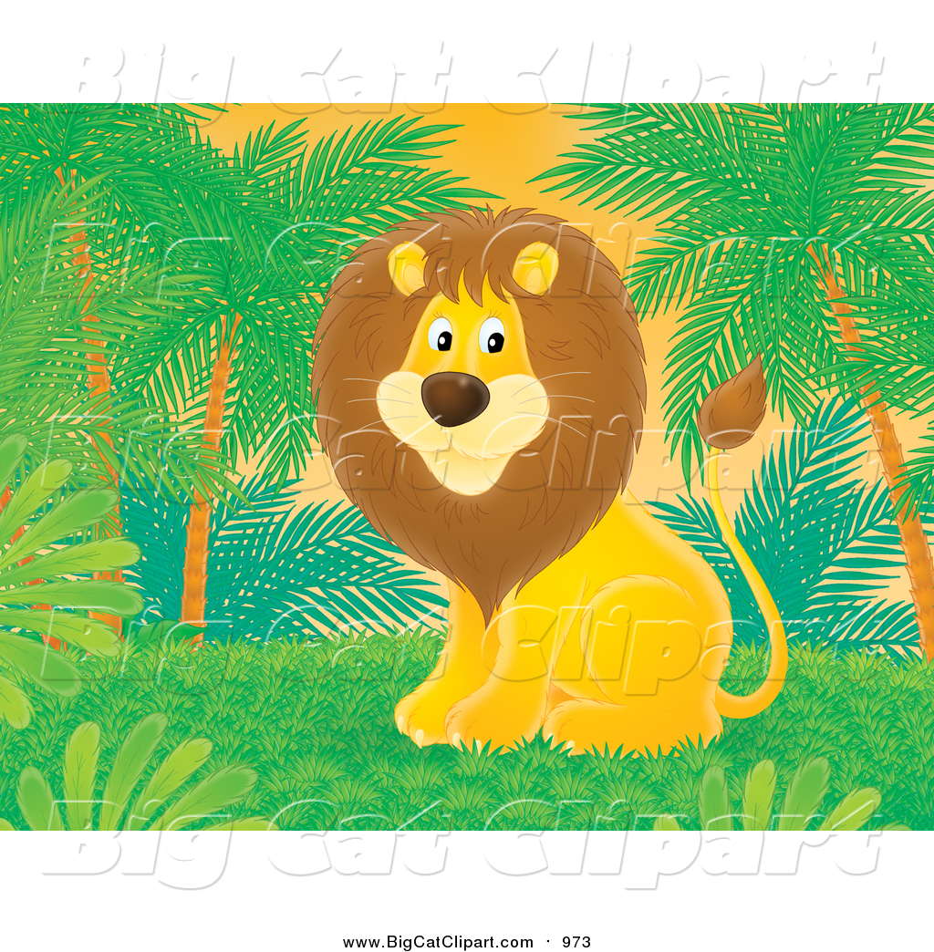 Big Cat Clipart of a Male Lion Sitting Under Palm Trees by ...
