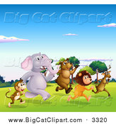 Big Cat Cartoon Vector Clipart of a Animals Racing in a Valley by