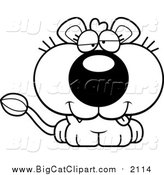 Big Cat Cartoon Vector Clipart of a Black and White Dumb Lioness by Cory Thoman
