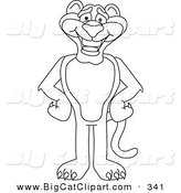 Big Cat Cartoon Vector Clipart of a Coloring Page Outline of a Happy Panther Character Mascot by Toons4Biz