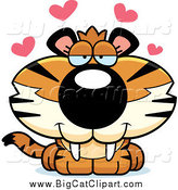 Big Cat Cartoon Vector Clipart of a Cute Amorous Tiger Cub with Hearts by Cory Thoman