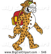 Big Cat Cartoon Vector Clipart of a Cute Cheetah, Jaguar or Leopard Character School Mascot Walking and Wearing a Backpack by Mascot Junction