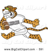 Big Cat Cartoon Vector Clipart of a Cute Leopard Character School Mascot Playing Football by Mascot Junction