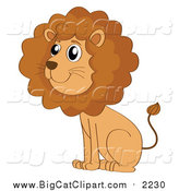 Big Cat Cartoon Vector Clipart of a Cute Male Lion Sitting by