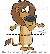 Big Cat Cartoon Vector Clipart of a Dotted Coupon Lion Streak and Scissors by Toonaday