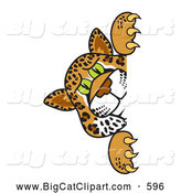 Big Cat Cartoon Vector Clipart of a Friendly Cheetah, Jaguar or Leopard Character School Mascot Looking Around a Corner by Mascot Junction