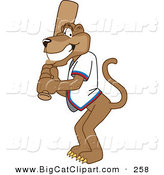 Big Cat Cartoon Vector Clipart of a Grinning Cougar Mascot Character Batting by Mascot Junction