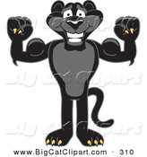 Big Cat Cartoon Vector Clipart of a Happy Black Jaguar Mascot Character Flexing His Muscles by Mascot Junction