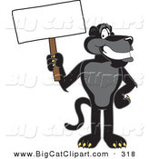 Big Cat Cartoon Vector Clipart of a Happy Black Jaguar Mascot Character Holding a Blank Sign by Mascot Junction