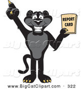 Big Cat Cartoon Vector Clipart of a Happy Black Jaguar Mascot Character Holding a Report Card by Mascot Junction