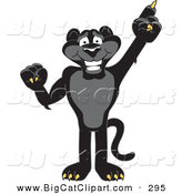Big Cat Cartoon Vector Clipart of a Happy Black Jaguar Mascot Character Pointing up by Mascot Junction