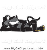 Big Cat Cartoon Vector Clipart of a Happy Black Jaguar Mascot Character Reclined by Toons4Biz
