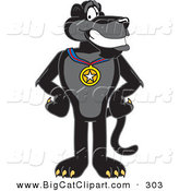 Big Cat Cartoon Vector Clipart of a Happy Black Jaguar Mascot Character Wearing a Medal by Toons4Biz