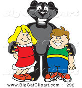 Big Cat Cartoon Vector Clipart of a Happy Black Jaguar Mascot Character with Children by Mascot Junction