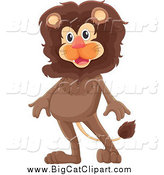 Big Cat Cartoon Vector Clipart of a Happy Brown Lion Standing by