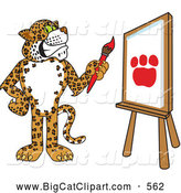 Big Cat Cartoon Vector Clipart of a Happy Cheetah, Jaguar or Leopard Character School Mascot Painting a Paw Print by Mascot Junction