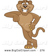Big Cat Cartoon Vector Clipart of a Happy Cougar Mascot Character Leaning by Toons4Biz