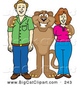 Big Cat Cartoon Vector Clipart of a Happy Cougar Mascot Character with Adults by Mascot Junction