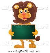 Big Cat Cartoon Vector Clipart of a Happy Lion Holding a Chalkboard by