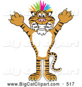 Big Cat Cartoon Vector Clipart of a Happy Tiger Character School Mascot Punk with Colorful Hair by Mascot Junction