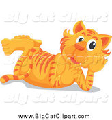 Big Cat Cartoon Vector Clipart of a Happy Tiger Resting on His Belly by