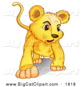 Big Cat Cartoon Vector Clipart of a Lion Cub Walking by