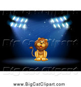 Big Cat Cartoon Vector Clipart of a Lion Sitting in Spotlights on a Stage by