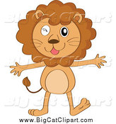 Big Cat Cartoon Vector Clipart of a Lion Winking with Open Arms by