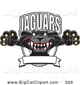Big Cat Cartoon Vector Clipart of a Scary Black Jaguar Mascot Character Leaping Logo by Mascot Junction