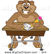 Big Cat Cartoon Vector Clipart of a Smart Cougar Mascot Character Taking a Quiz by Mascot Junction
