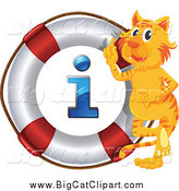 Big Cat Cartoon Vector Clipart of a Smart Tiger with an I Information Life Buoy by