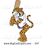 Big Cat Cartoon Vector Clipart of a Smiling Cheetah, Jaguar or Leopard Character School Mascot Batting by Mascot Junction