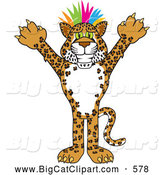 Big Cat Cartoon Vector Clipart of a Smiling Cheetah, Jaguar or Leopard Character School Mascot with Colorful Hair by Mascot Junction