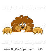 Big Cat Cartoon Vector Clipart of a Smiling Lion Character Mascot Looking over a Surface by Mascot Junction