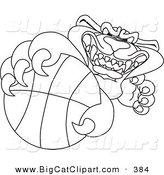 Big Cat Cartoon Vector Clipart of an Outline Design of a Panther Character Mascot Grabbing a Basketball by Mascot Junction