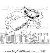 Big Cat Cartoon Vector Clipart of an Outline Design of a Panther Character Mascot with Football Text by Mascot Junction