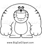 Big Cat Cartoon Vector Clipart of an Outlined Tiger Smiling Big by Cory Thoman
