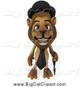 Big Cat Clipart of a 3d Lion Englishman with a Cane by