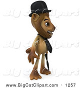 Big Cat Clipart of a 3d Male Lion Englishman with a Cane by