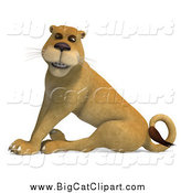Big Cat Vector Clipart of a 3d Happy Lioness Sitting by