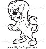 Big Cat Vector Clipart of a Black and White Mad Lion Ready to Fight by Lal Perera