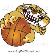 Big Cat Vector Clipart of a Bobcat Grabbing a Basketball by Mascot Junction