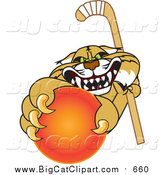 Big Cat Vector Clipart of a Bobcat Grabbing a Hockey Ball by Mascot Junction