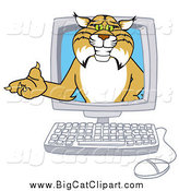 Big Cat Vector Clipart of a Bobcat in a Computer by Mascot Junction