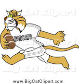 Big Cat Vector Clipart of a Bobcat Running with a Football by Mascot Junction