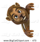 Big Cat Vector Clipart of a Curious Lion Character Looking Around a Blank Sign by