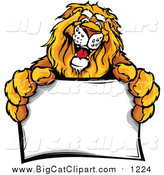 Big Cat Vector Clipart of a Friendly Male Lion Holding a Sign by Chromaco