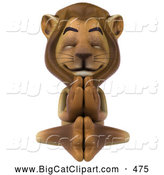Big Cat Vector Clipart of a Lion Character Meditating and Relaxing by