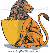 Big Cat Vector Clipart of a Lion with a Golden Shield by Patrimonio